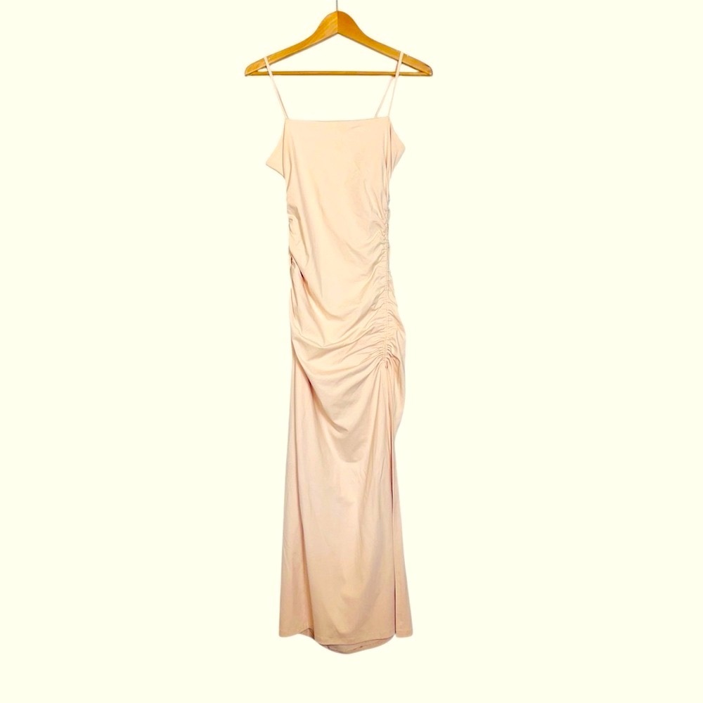 Susana Monaco Ivory Cream Nude Ruched Core Support Fitted Bodycon Maxi Dress - Picture 3 of 13